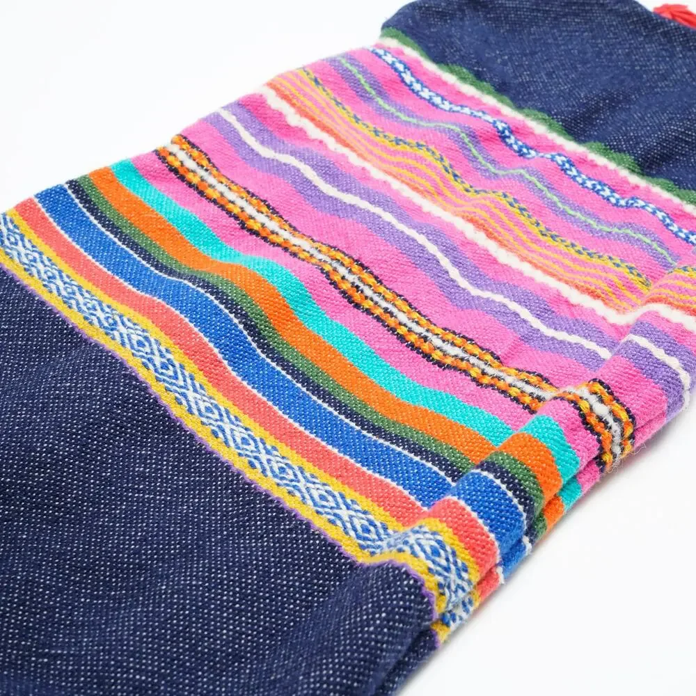 Vintage Handwoven Andean Textile Pillow Cover 11x20 Lumbar Boho Colorful Tassel